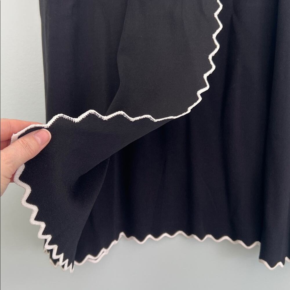 STORY A-Line Knit Wrap Midi Skirt Feminine Black White Scalloped Rickrack Hem M - Picture 4 of 10